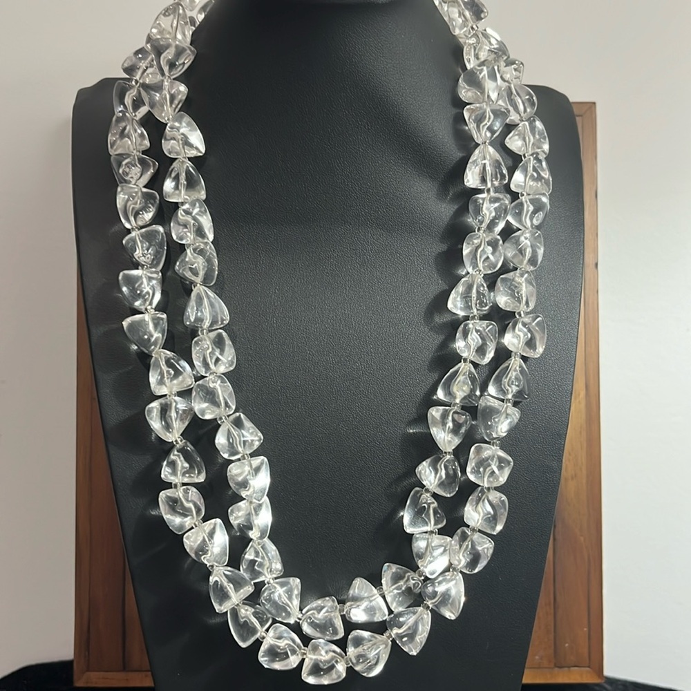 Trifari Vintage Double Strand Clear Bubble Beaded Necklace